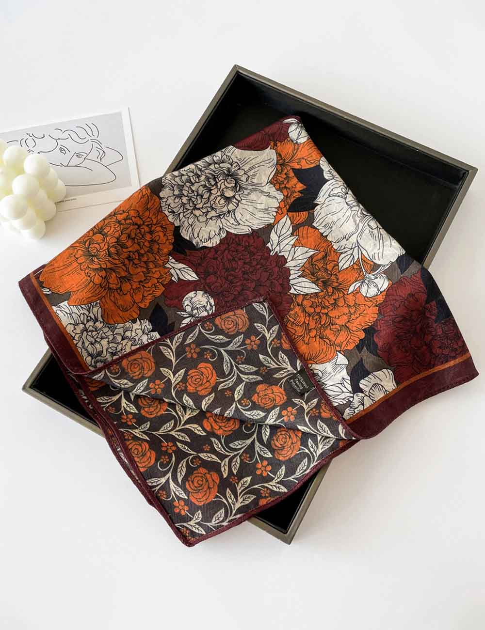 Elegant Flower Print Long Satin Scarf DP25G501