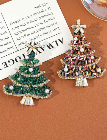 Elegant Crystal Pearl Christmas Tree Brooch DP25G621