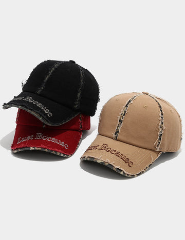 Casual Leopard Trim Frayed Baseball Cap 8BK6HAT183L