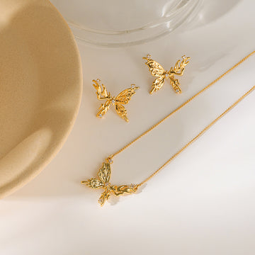 Simple Butterfly Rhinestone Elegant Necklace Earrings DPJE1849