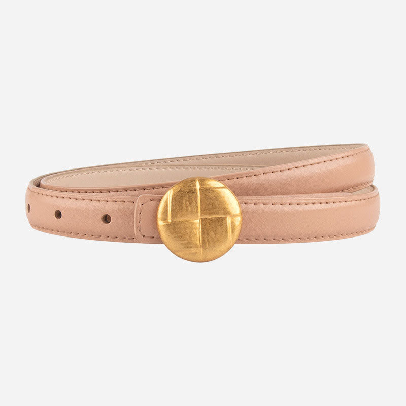 Casual Round Gold Buckle Skinny Leather Belt MK2LEEP6W6JBT31