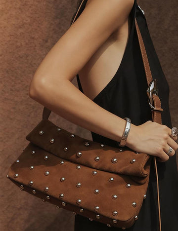 Vintage Studded Suede Handbag Shoulder Bag DP25H605