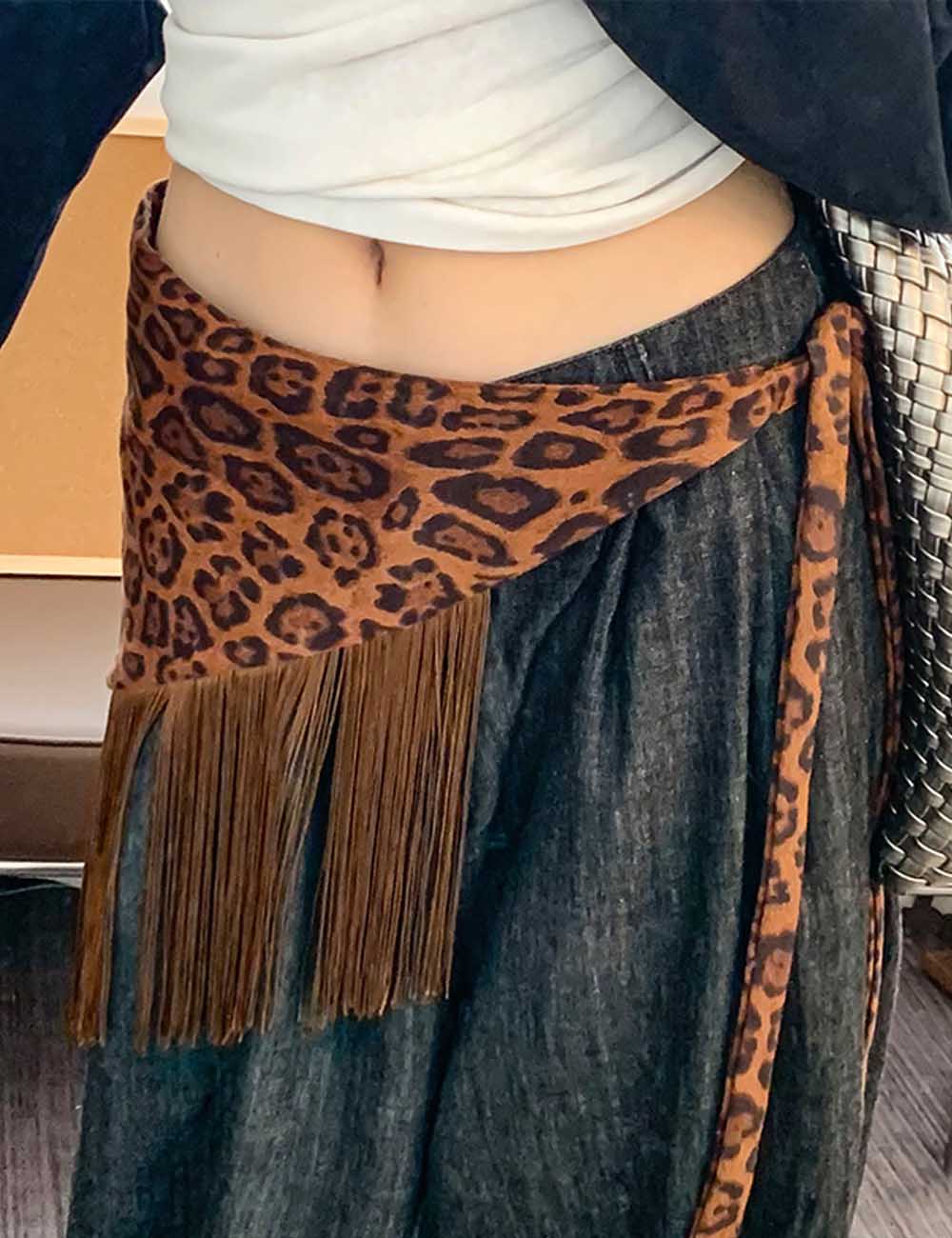 Retro Leopard Print Tassel Triangle Belt Hip Scarf MK2BW6W1SL03