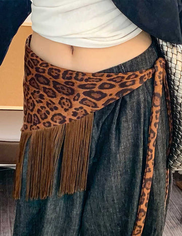 Retro Leopard Print Tassel Triangle Belt Hip Scarf MK2BW6W1SL03