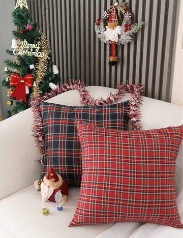 Vintage Christmas Plaid Throw Pillow Covers DP25H467