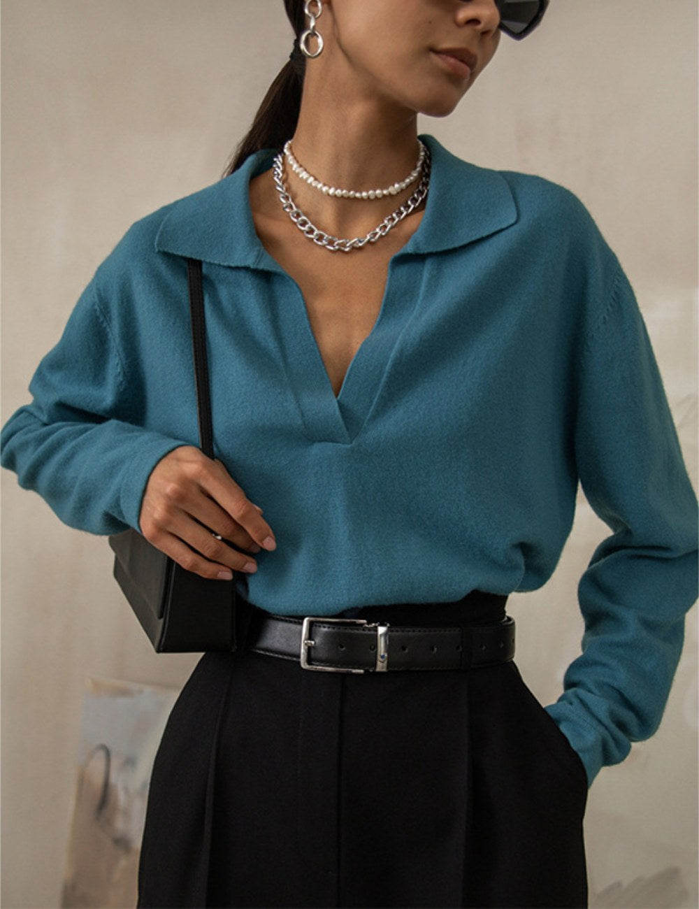 Lapel V-Neck Sweater - DippedShop Wholesale - #2803