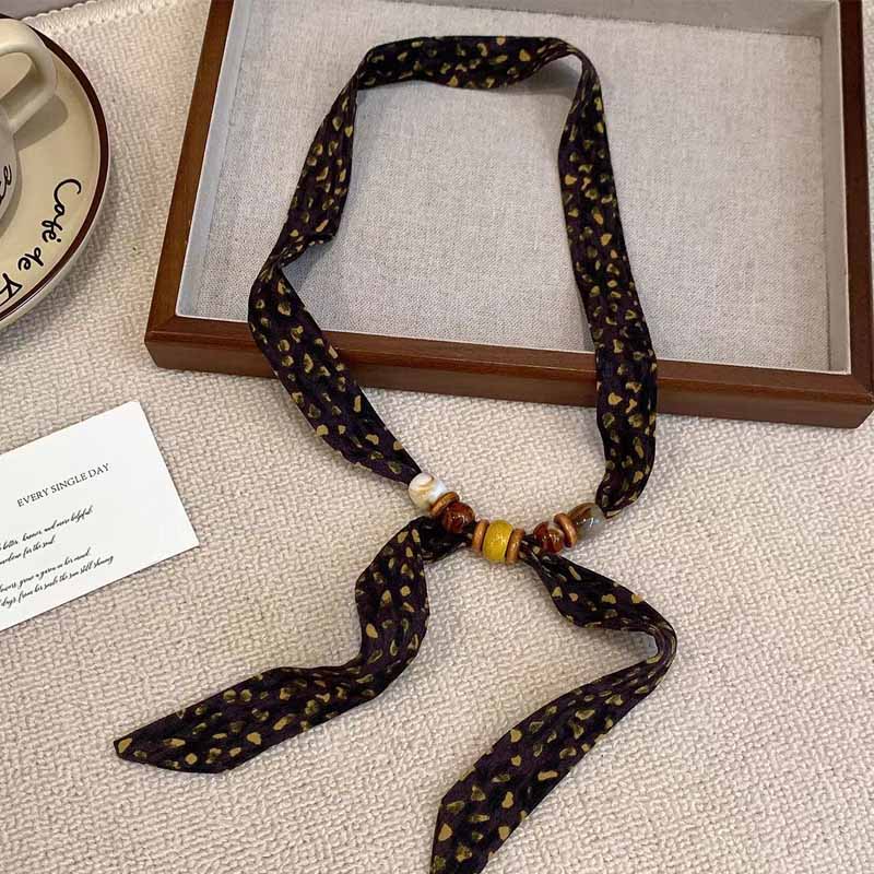Retro Polka Dot Beaded Adjustable Scarf Necklace MK2BW6W6JNC234