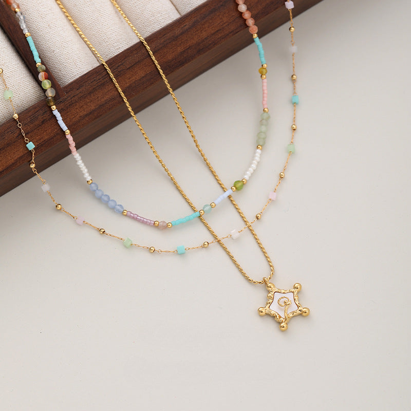 Pearl Shell Star Colorful Beaded Necklaces DPJN1912