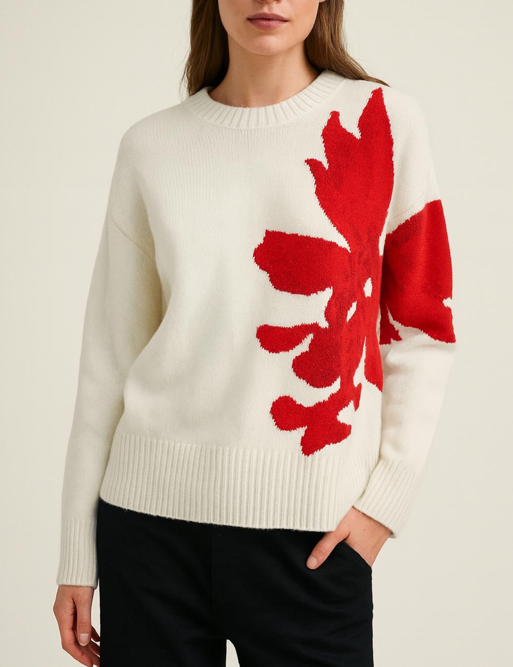 Trendy Color Block Jacquard Embroidered Knit Sweater DP25E525