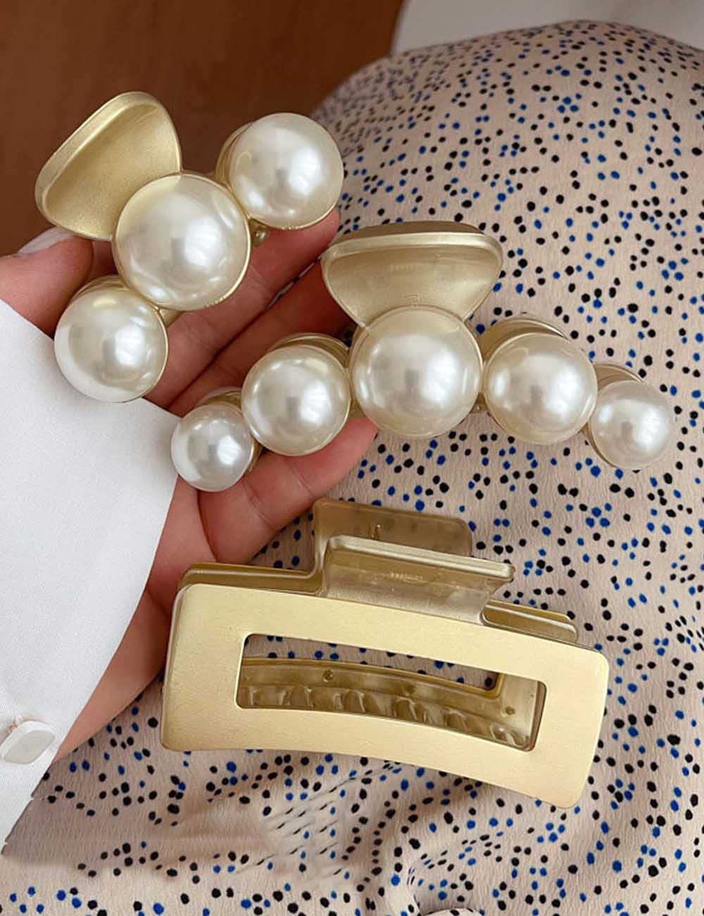 Gold Pearl Geometric Hair Claw - DippedShop Wholesale - #7987
