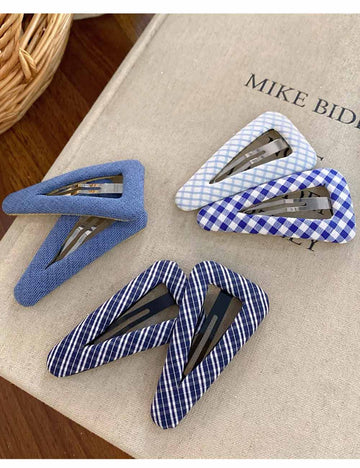 Sweet Denim Plaid Fabric Hair Clip DP25F434