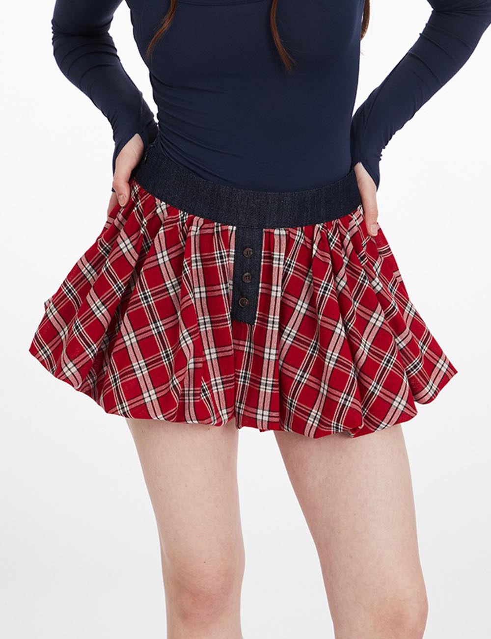 Plaid Pleated Puff Mini Skirt DP25F419