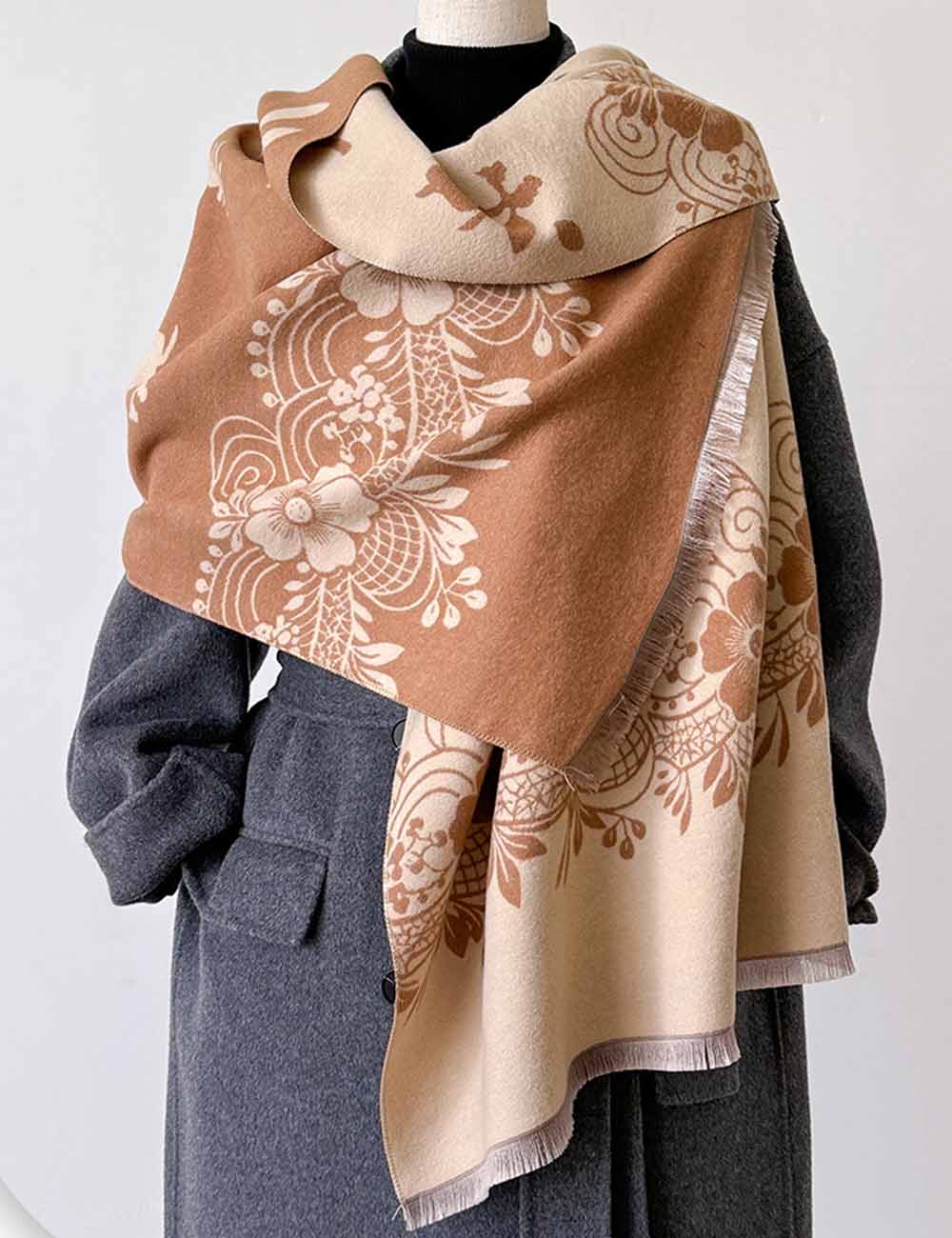 Vintage Flower Print Reversible Shawl Warm Scarf DP25H676