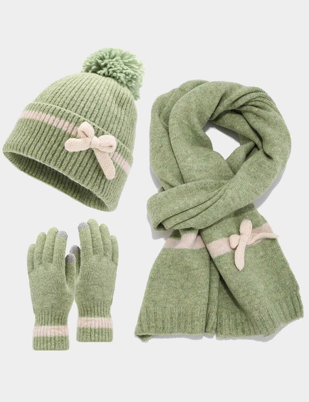 Winter Cute Bow Knot Hat Scarf Gloves Set DP25G717