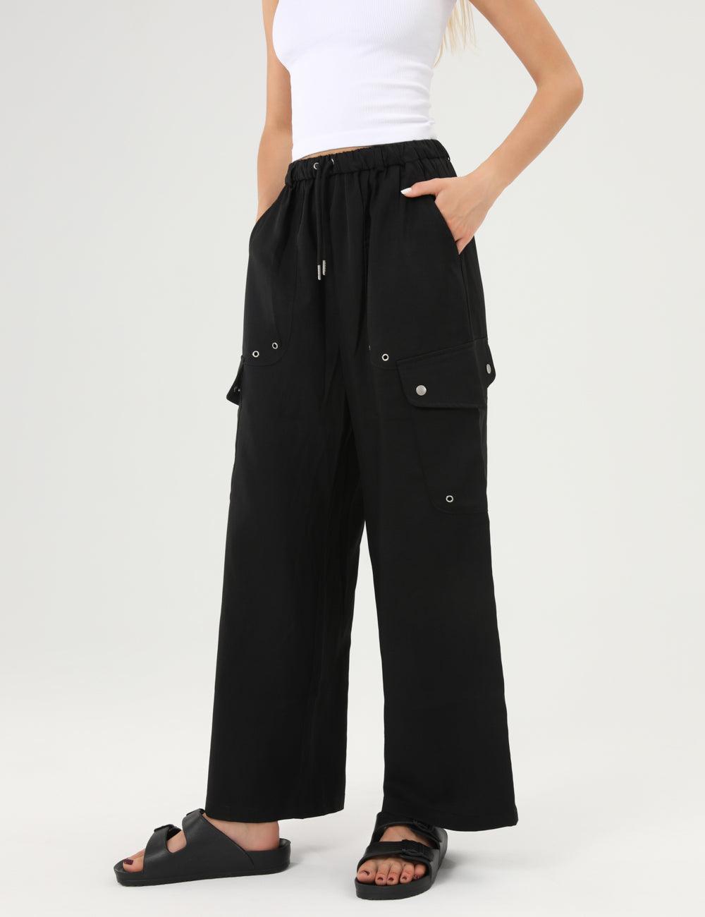 Black Wide Leg Pocket Pants DPP1649