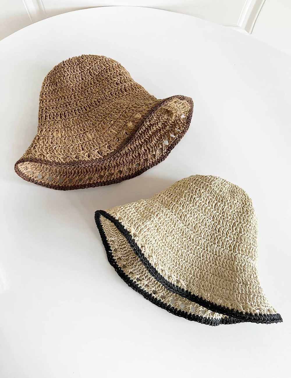 Summer Beach Wide Brim Straw Bucket Hat 8BK6HAT16