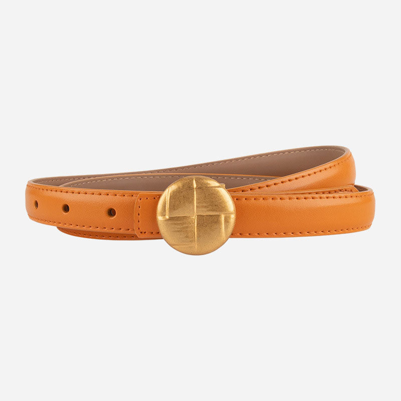 Casual Round Gold Buckle Skinny Leather Belt MK2LEEP6W6JBT31