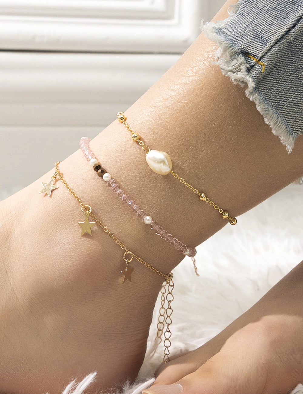 Pearl Star Tassel Anklet DPJA4