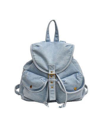 Solid Color Denim Large Capacity Backpack DP25E924