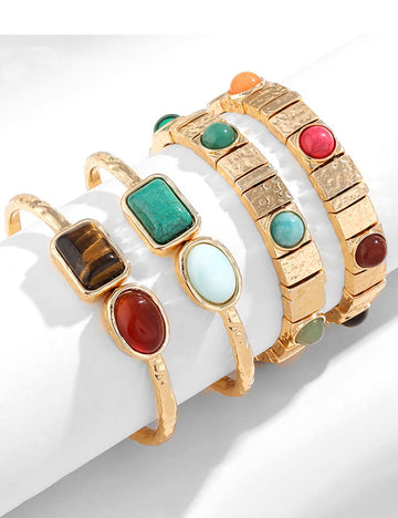 Boho Tiger Eye Stones Gold Cuff Bracelet  DP25F828