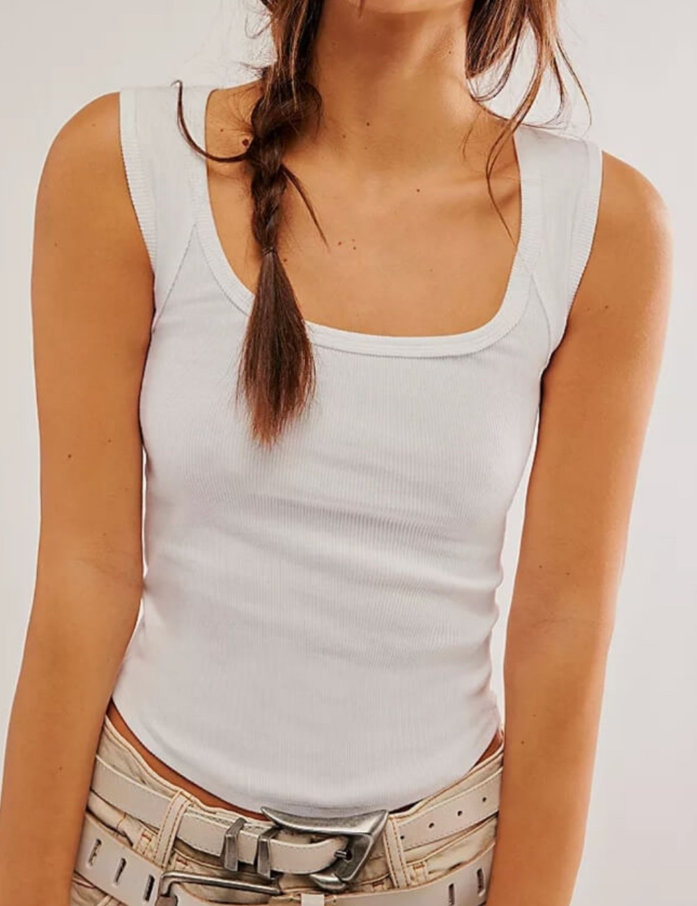 Ribbed Solid Color Square Neck Tank Tops DP25B852