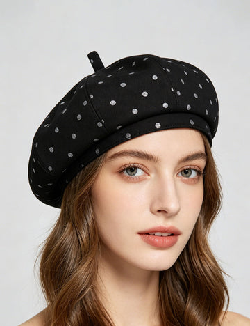 Trendy Polka Dots Foldable Beret Hat 8BK6HAT198L