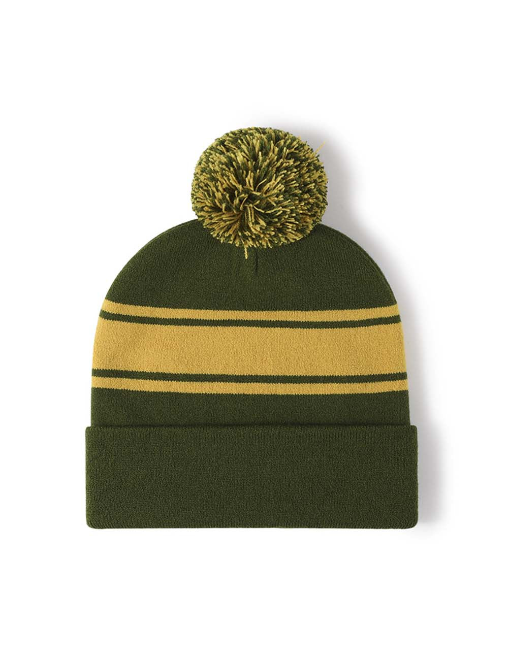 Soft Cuff Pom Pom Stripe Knit Beanie Hat DP25F634