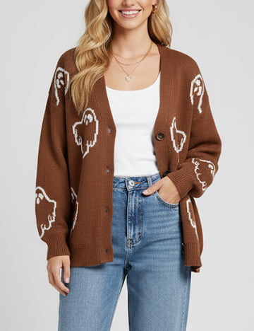 Halloween Cartoon Ghost Buttons Knit Cardigan DP25G535