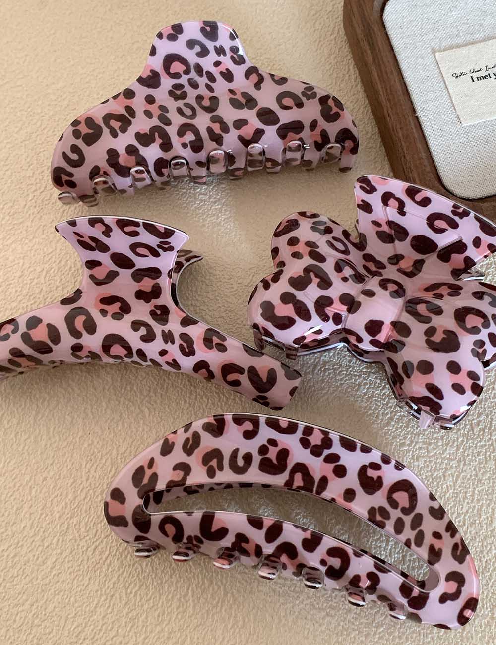 Pink Leopard Bow Sweet Hair Clips DP25G407