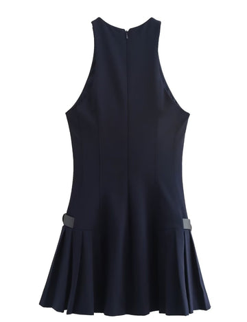 Trendy Round Neck Pleated Mini Dress DP25C995