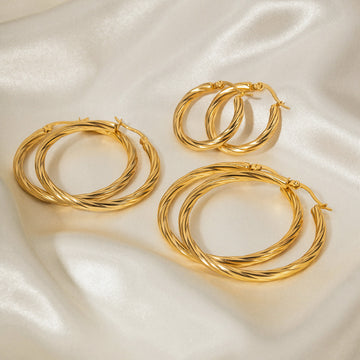 Gold Stainless Steel Cable Thread Hoop Earrings DPJE1287