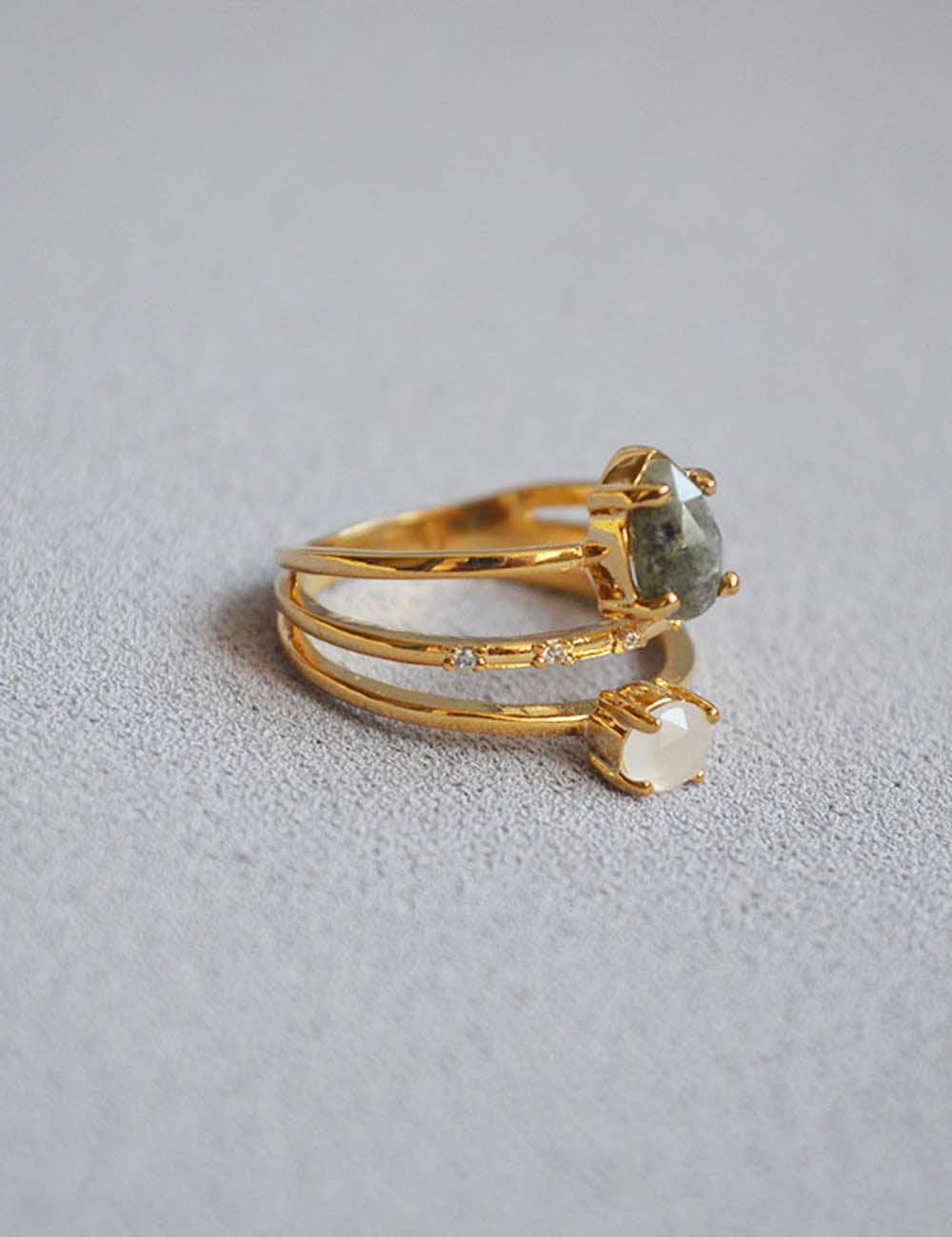 Multi-Layer Hollow Stone Gold Plated Open Rings DP25E744