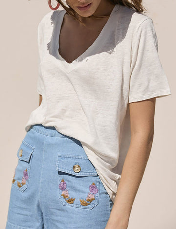 Solid Color Deep V-Neck Loose T-Shirt DP25A946