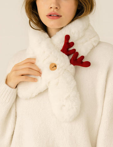 Cute Fuzzy Reindeer Antlers Soft Winter Scarf DP25H414