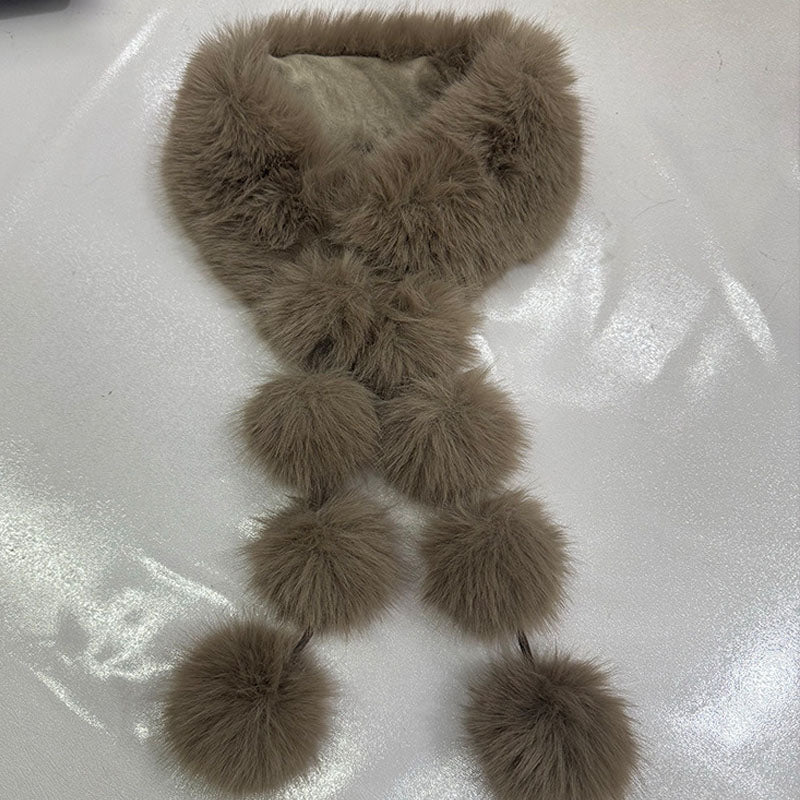 Trendy Fuzzy Faux Fur Pom Soft Scarf DP25H685