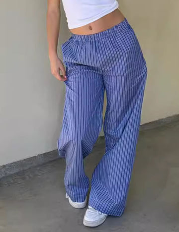 Striped Wide-Leg Elastic Waist Casual Pants DP25F544