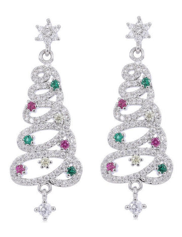 Zircon Snowflake Colorful Christmas Tree Earrings DPJE1907