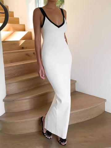 Color Block Sexy Split Knit Spaghetti Dress DP25A505