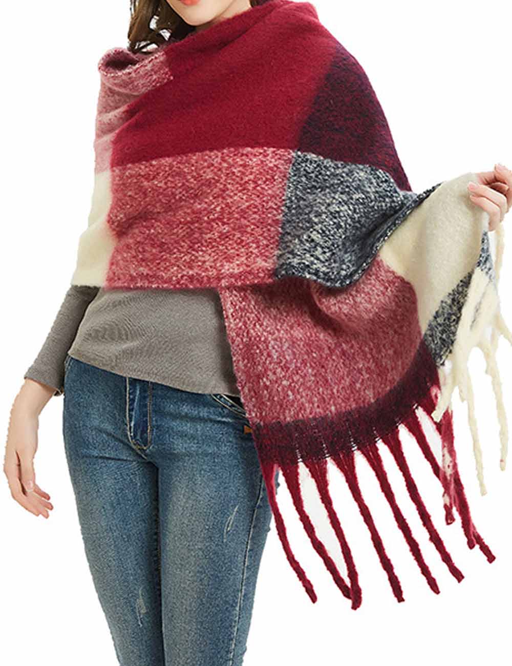 Soft Plaid Striped Tassel Warm Winter Scarf DP25G577