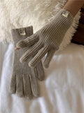Winter Solid Color Touch Screen Plush Knit Gloves  6W6GLO74