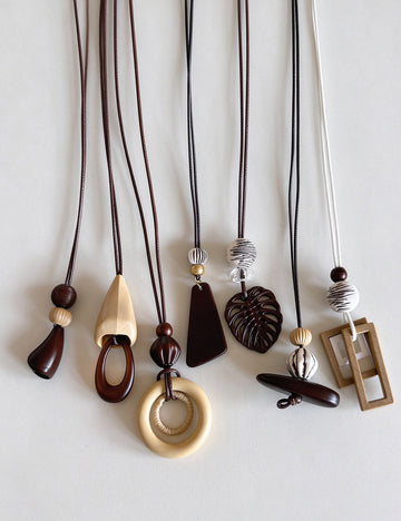 Wooden Geometric Pendant Necklace - DippedShop Wholesale - #7507