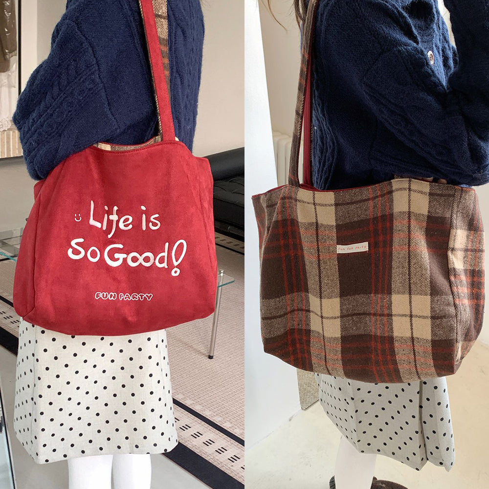Reversible Letter Print Shoulder Bag - DippedShop Wholesale - #1603