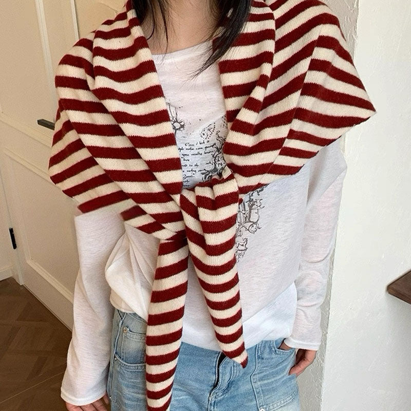 Fashion Wool Blend Striped Shawl Wrap Triangle Scarf 6W6NSC140