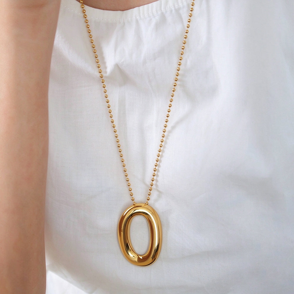 Minimalist Irregular Oval O-Ring Pendant Necklace 6W6JNC1066