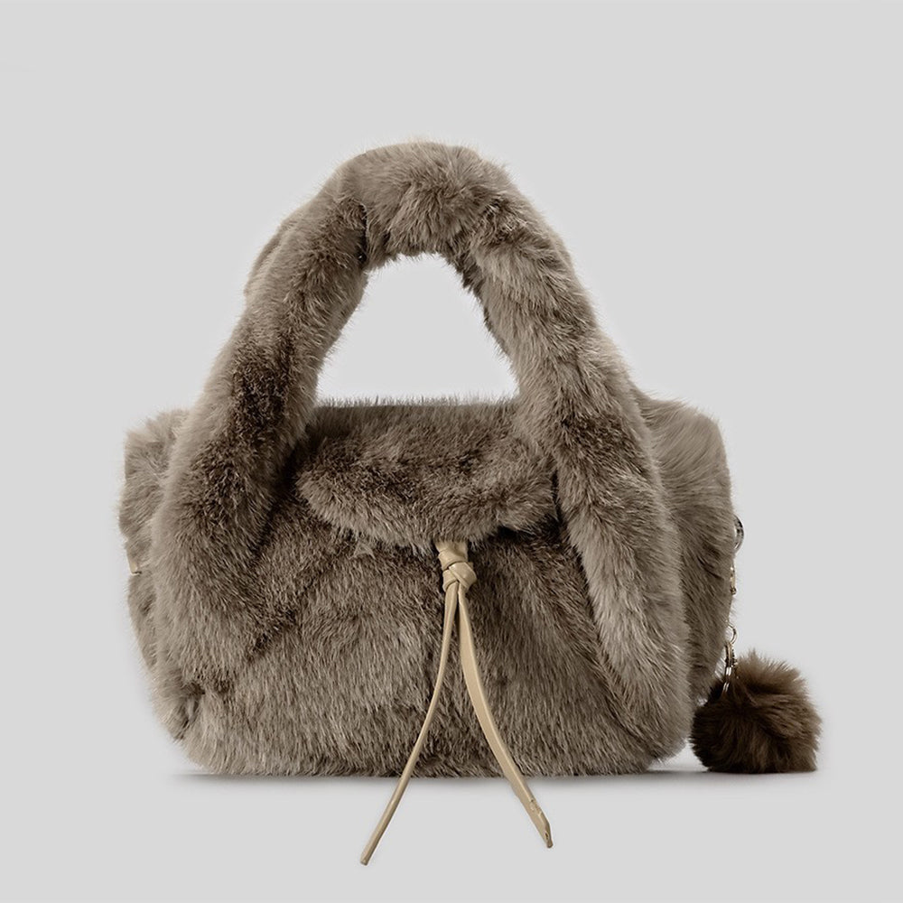 Cute Pompom Fuzzy Plush Solid Color Handbag 6W10BBG2394