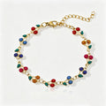 Cute Cherry Rhinestone Gold Plated Chain Bracelet 6W6JBR516