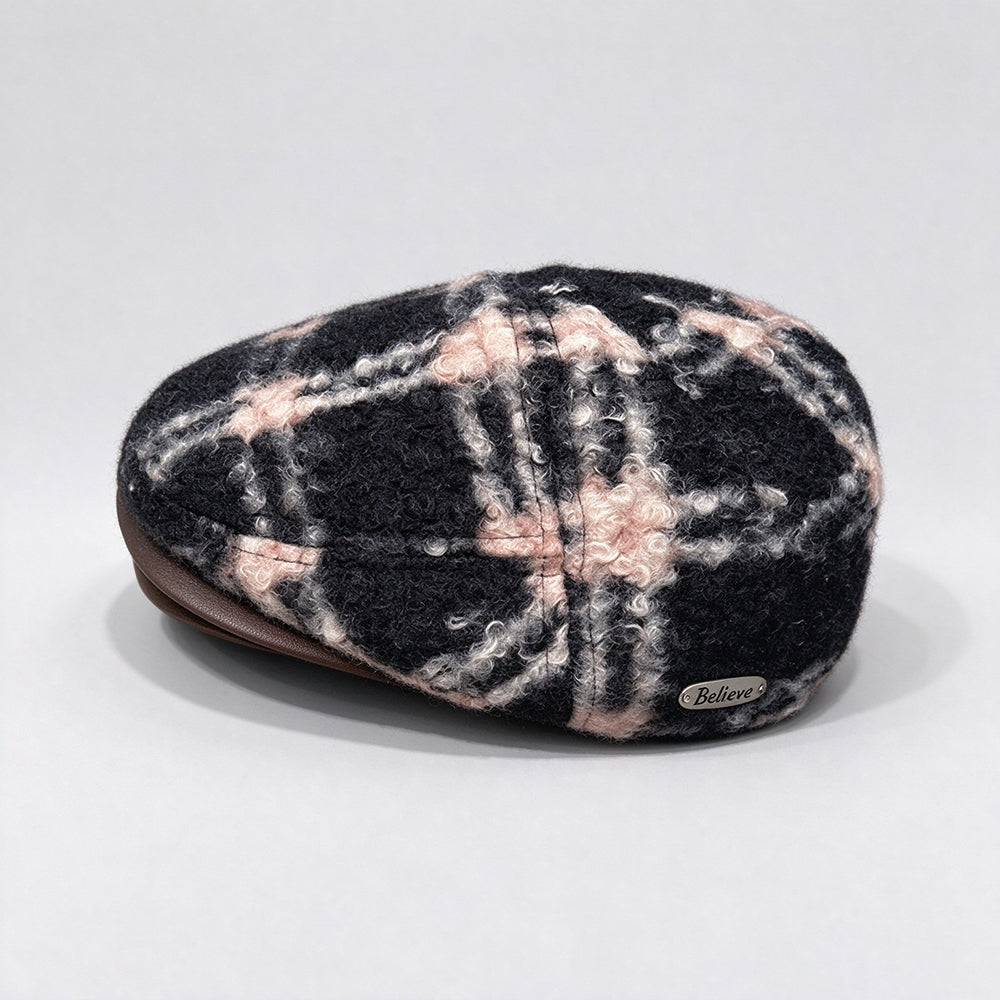 Plaid Fluffy Beret Hat - DippedShop Wholesale - #1091