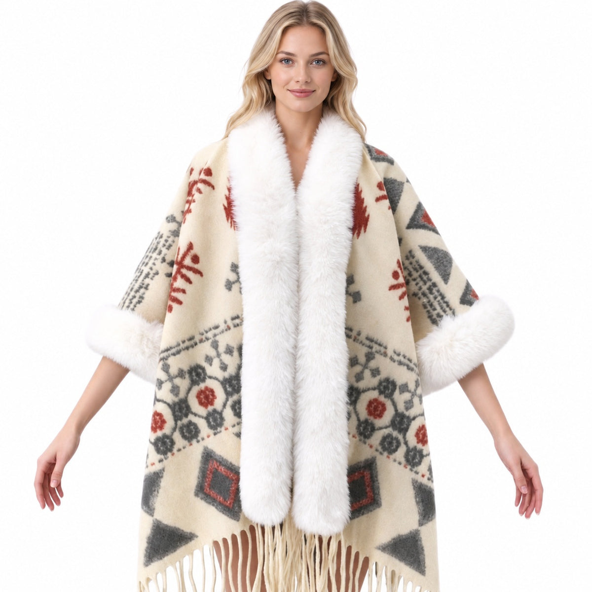 Faux Fur Knit Poncho Cape - DippedShop Wholesale - #0979