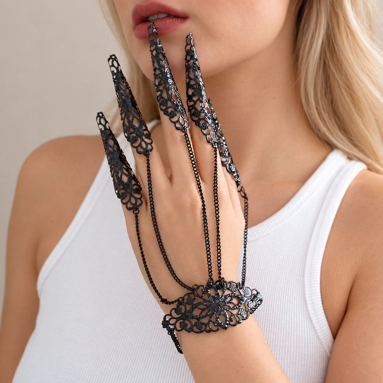 Punk Gothic Halloween Hand Chain Bracelet 6W6JBR629