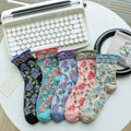 Vintage Floral Embossed Breathable Crew Socks 6W8FSO741